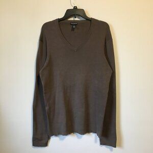 Club Monaco Long Brown Cotton Blend Knit V-Neck Sweater 2X